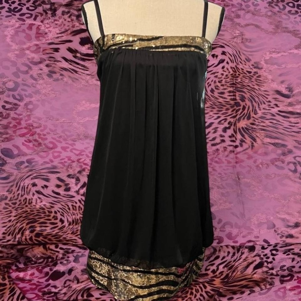 Y2K black and gold sequin animal zebra tiger mini dress bimbo Mcbling snookie